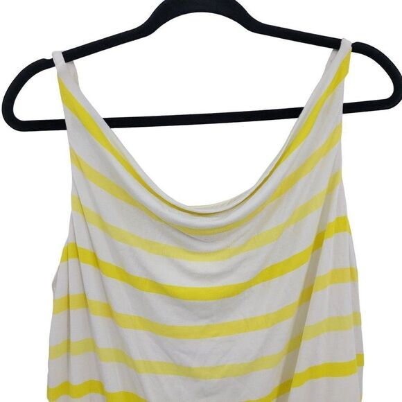 Cabi Tank Top M Yellow White Striped Sun Band Draped Cowl Neck Adjustable Straps - Picture 4 of 11